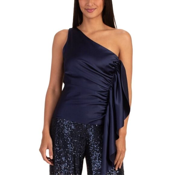 Trina Turk 'Powerful' One-Shoulder Satin Top, Night Sky Blue - Picture 1 of 2
